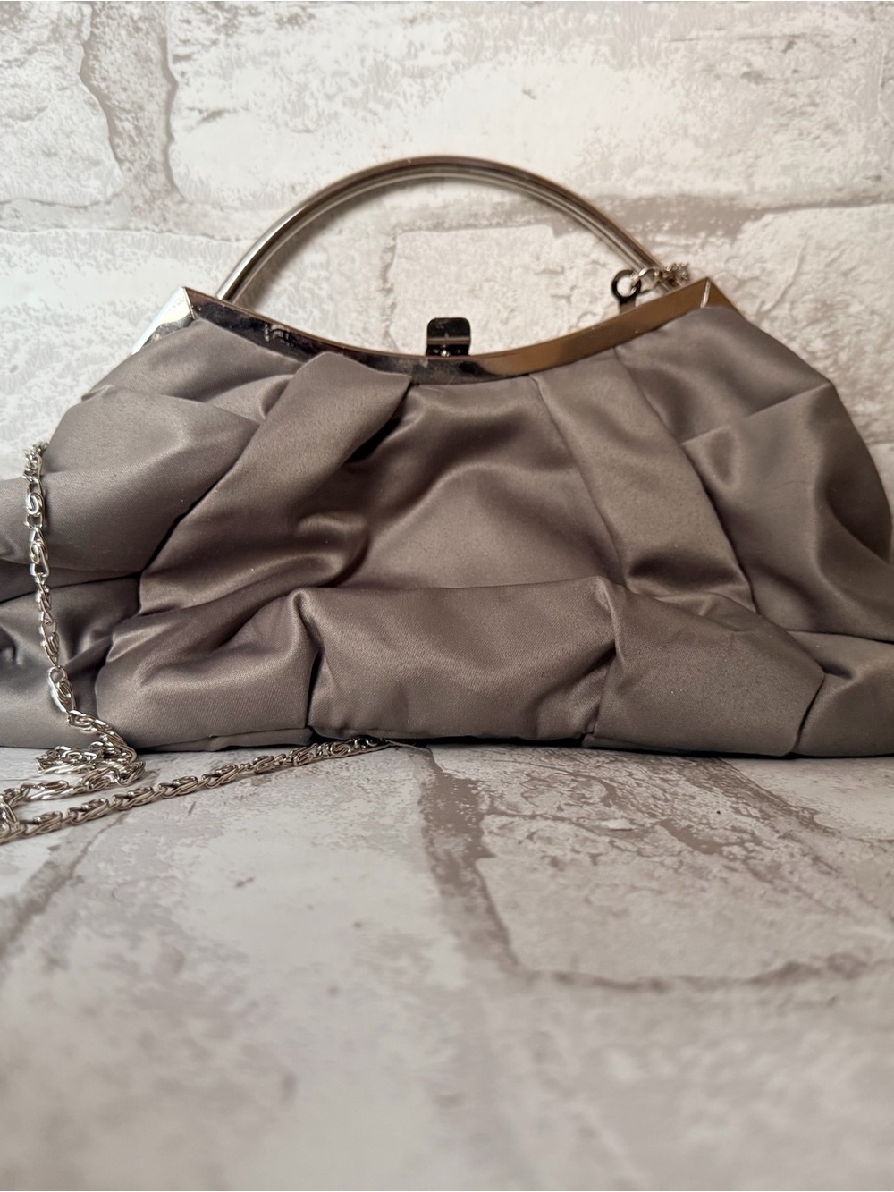 Vintage Lulu Townsend Elegant Satin Evening Clutch Handbag in Silver